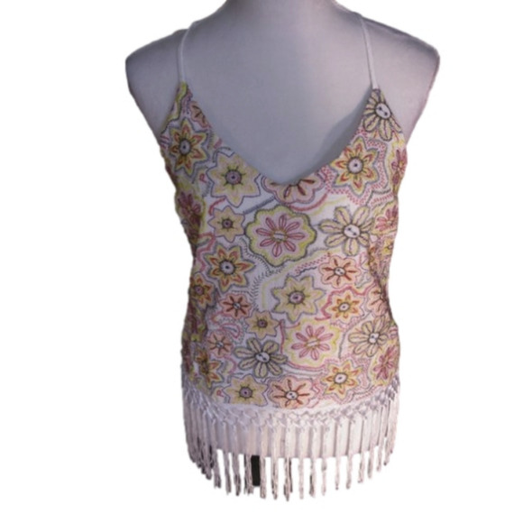 NWOT XOXO Boho Embroidered Floral Fringe Bottom Crossback Tank Size Large - Picture 3 of 9